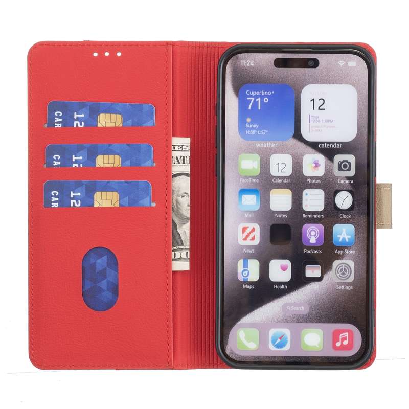 For iPhone 15 Pro Max Color Matching RFID Anti-theft Leather Phone Case(Red)