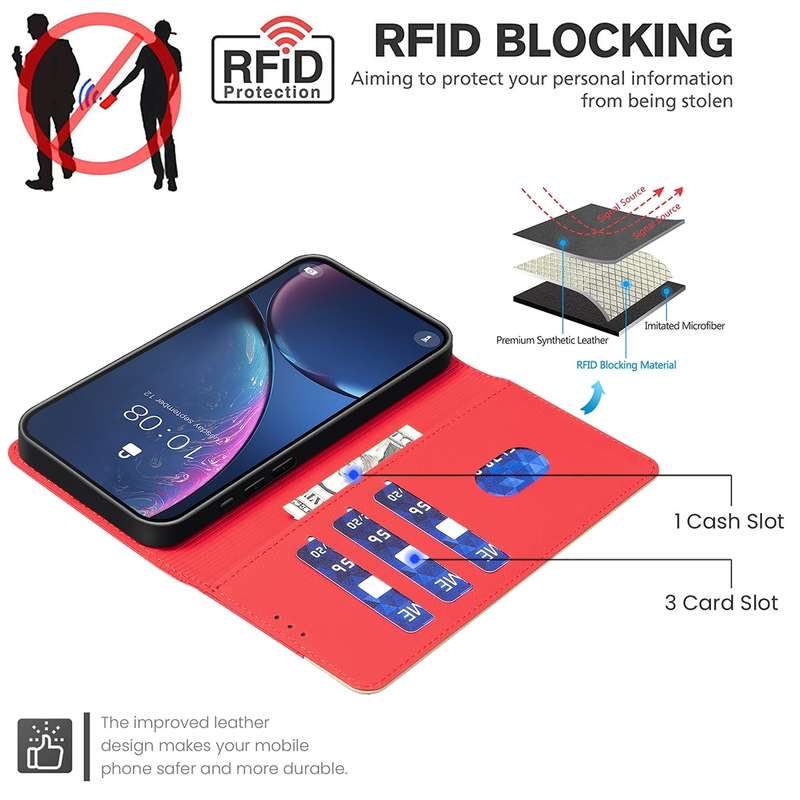 For iPhone 15 Pro Max Color Matching RFID Anti-theft Leather Phone Case(Red)