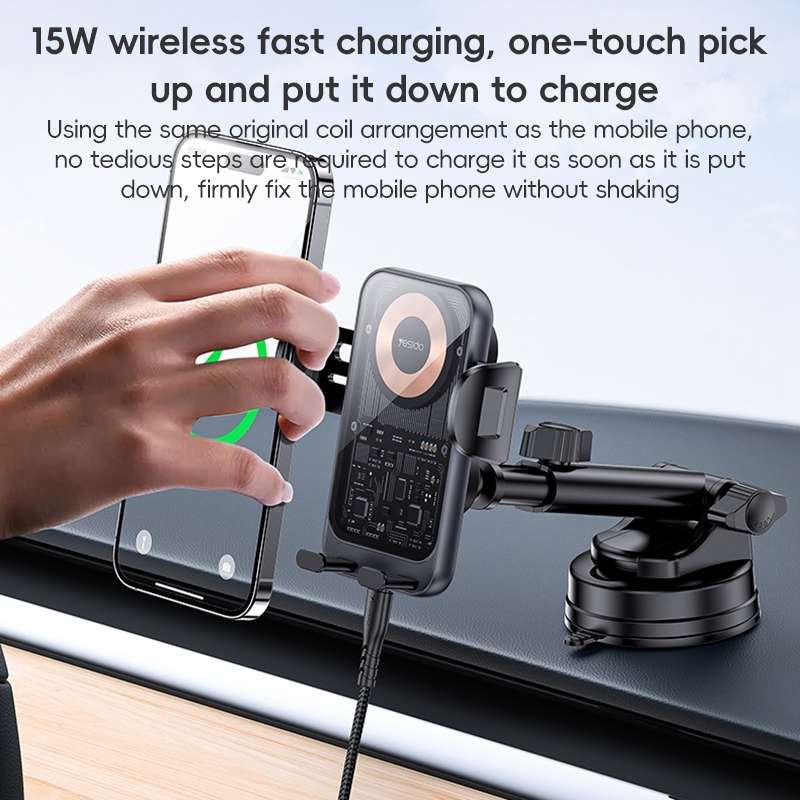 Yesido C307 15W Suction Cup Car Wireless Charging Holder(Black)