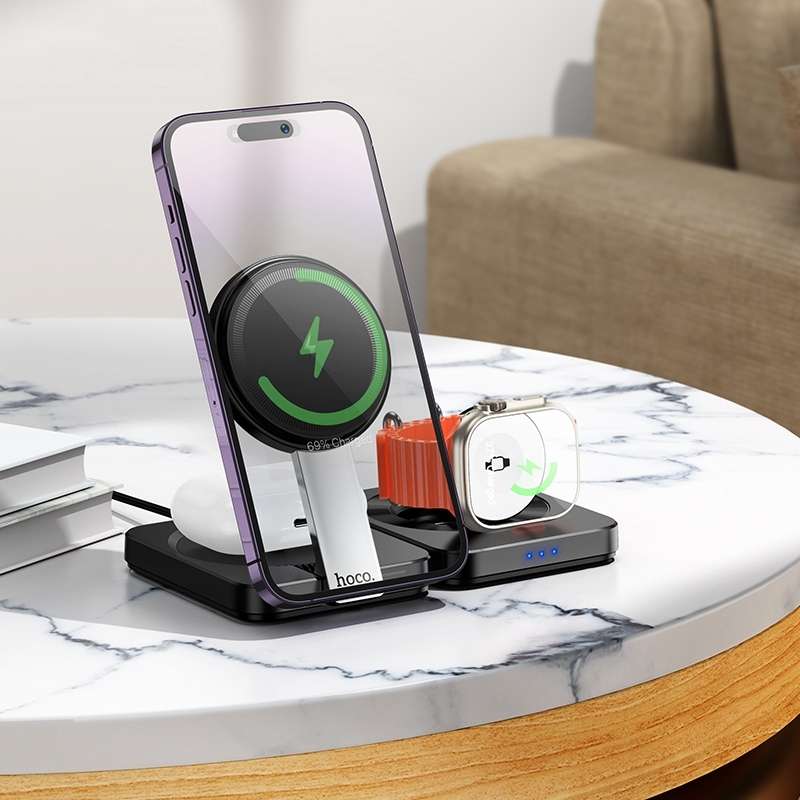 hoco CQ11 Ingenious 3 in 1 Folding Magnetic Wireless Charging(Black)