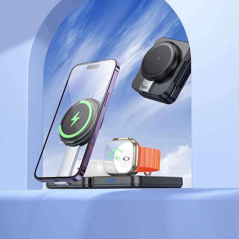 hoco CQ11 Ingenious 3 in 1 Folding Magnetic Wireless Charging(Black)