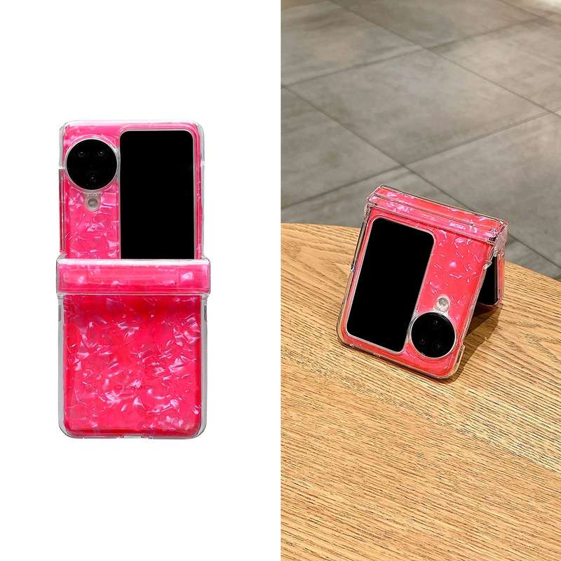 For OPPO Find N3 Flip Three-piece Set Pearlescent Shell Texture Phone Case(Red)