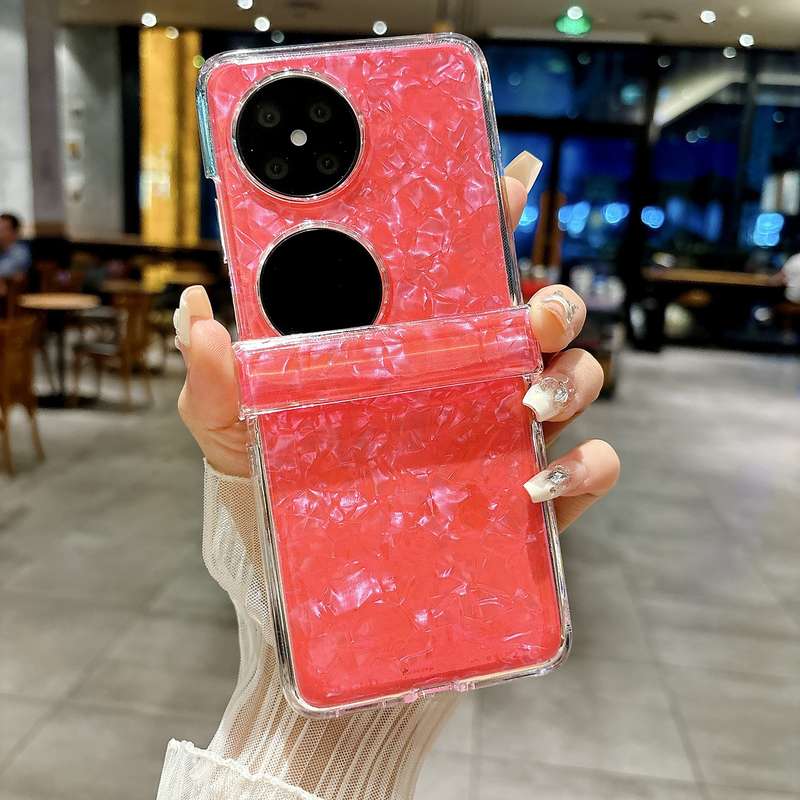 For Huawei Pocket 2 Three-piece Set Pearlescent Shell Texture Phone Case(Red)