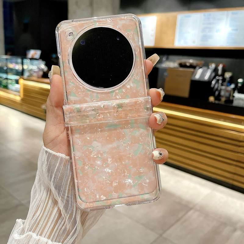 For ZTE nubia Flip Three-piece Set Pearlescent Shell Texture Phone Case(Pink Green)