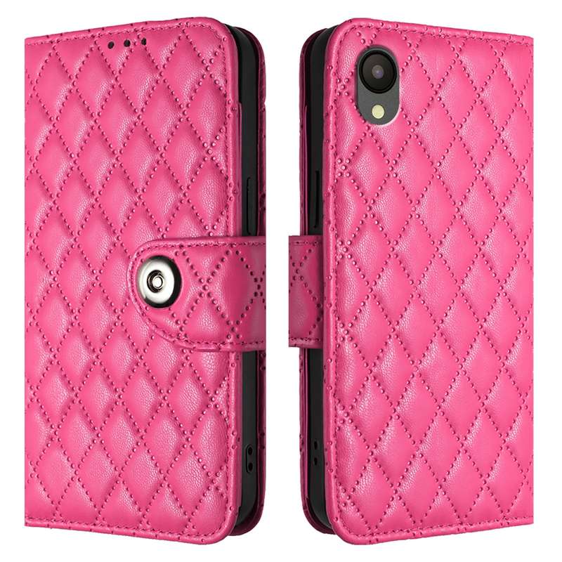 For Samsung Galaxy A04 Core / A03 Core Rhombic Texture Flip Leather Phone Case with Lanyard(Ros