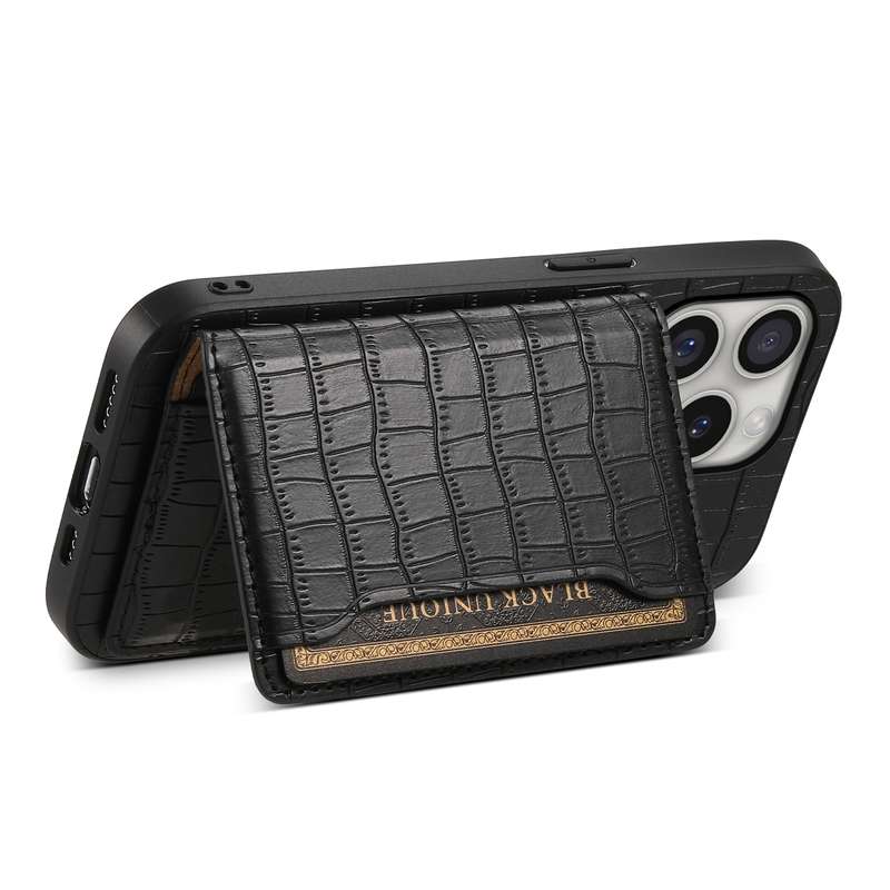For iPhone 16 Pro Crocodile Texture Card Bag Design Full Coverage Phone Case(Black)