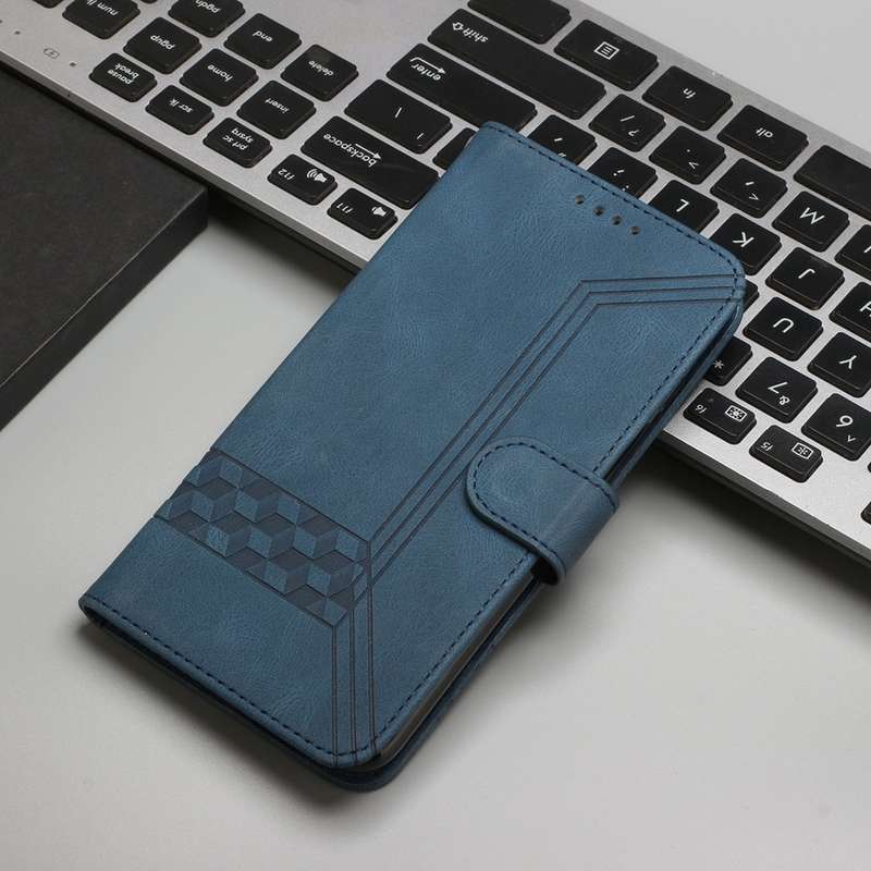 For Redmi Note 14 5G Cubic Skin Feel Flip Leather Phone Case(Blue)