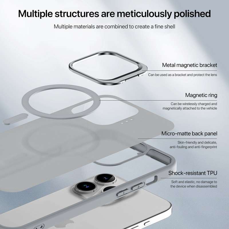 For iPhone 15 Pro Max Magsafe Skin Feel Lens Holder Phone Case(Dark Blue)