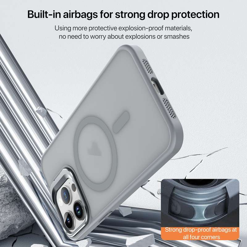 For iPhone 15 Pro Max Magsafe Skin Feel Lens Holder Phone Case(Dark Blue)
