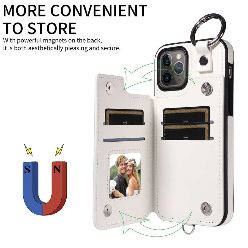 For iPhone 11 Pro Rhombic Texture Card Bag Phone Case with Short Lanyard(White)