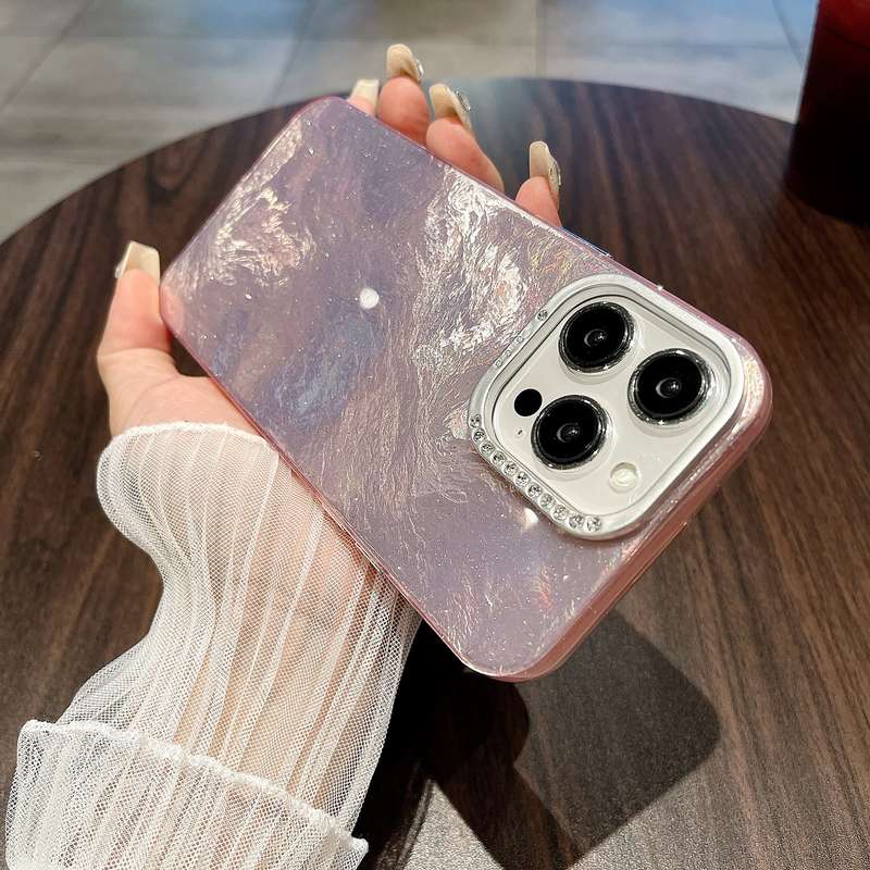 For iPhone 15 Plus Tinfoil Texture Diamond Lens Frame IMD Acrylic Phone Case(Pink)