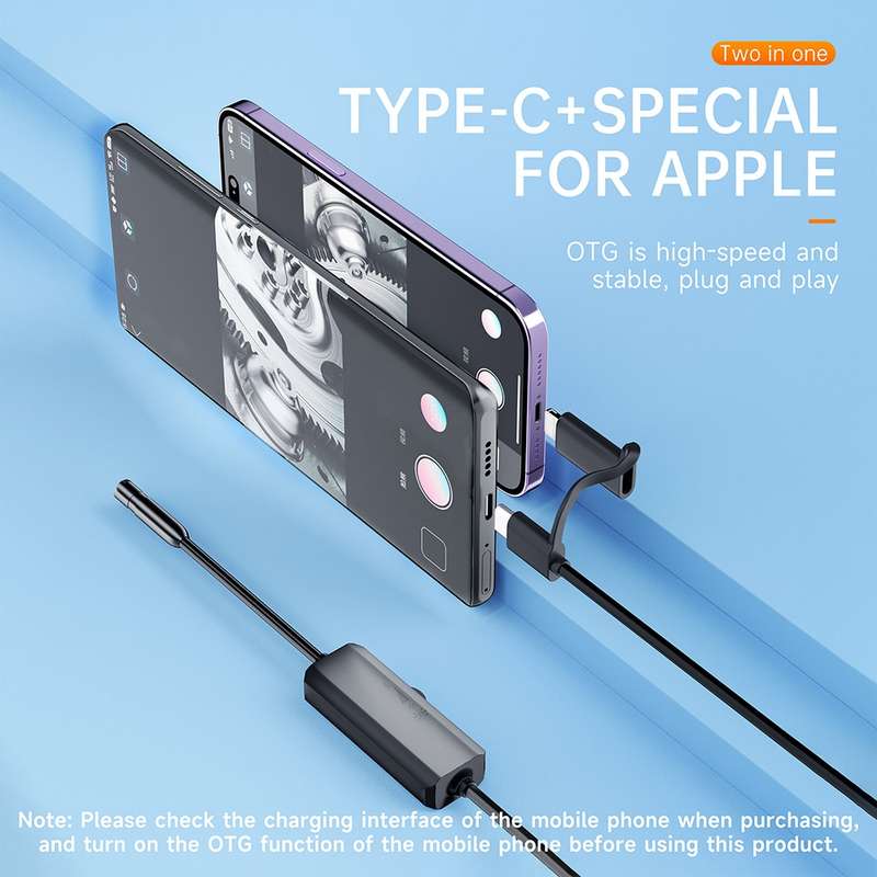 AN112 2 in 1 USB-C / Type-C + 8 Pin Interface 5.5mm HD Industry Endoscope, Length:10m Hard Tube