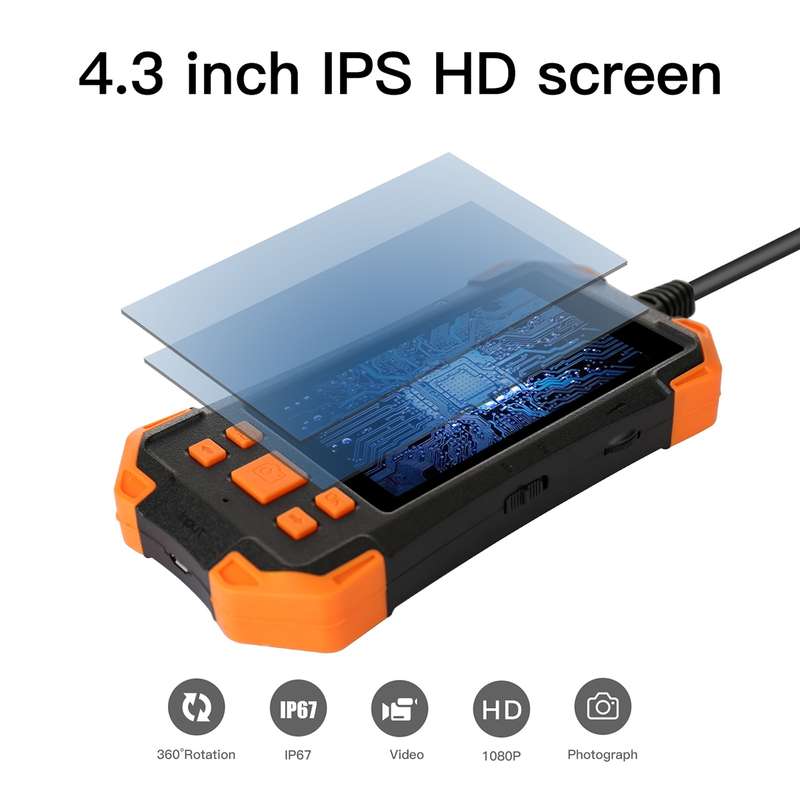T20 4.3 inch IPS Screen 8mm Single Camera IP67 Waterproof Hard Cable Digital Endoscope, Length:2m(Bl