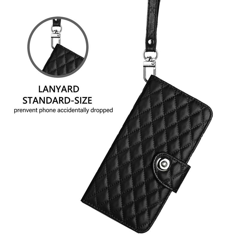 For Xiaomi 12 Pro / 12S Pro Rhombic Texture Flip Leather Phone Case with Lanyard(Black)