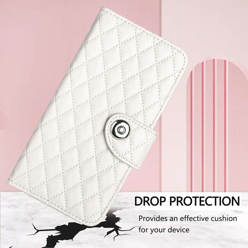 For Xiaomi Mi 10 Lite 5G Rhombic Texture Flip Leather Phone Case with Lanyard(White)