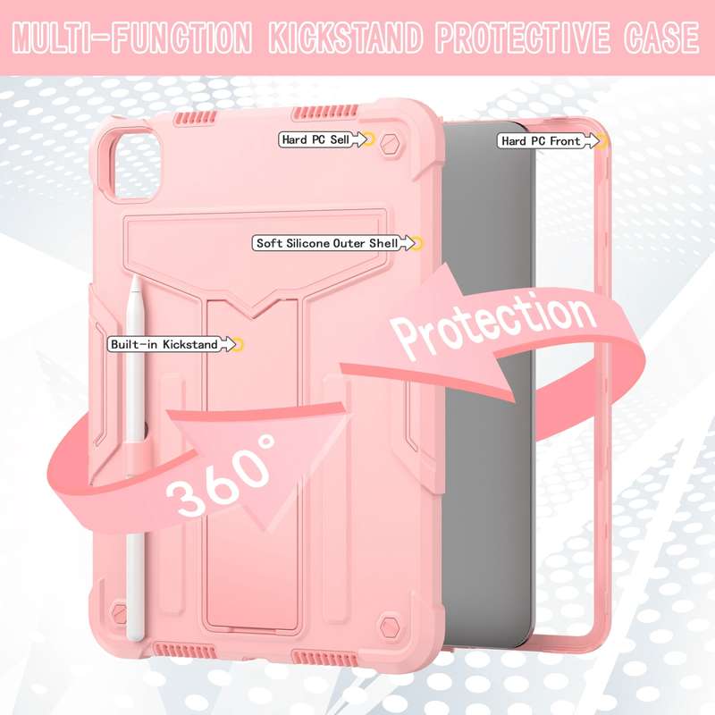 For iPad Pro 11 2024 T Holder Robot Silicone Hybrid PC Tablet Case(Rose Gold)
