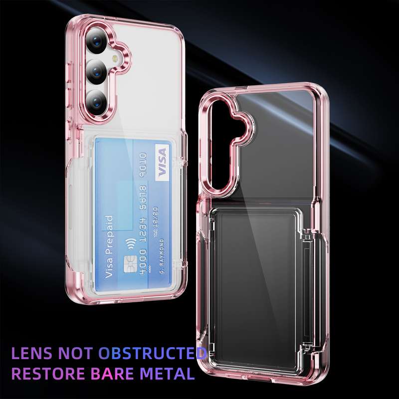 For Samsung Galaxy S23 Ultra 5G Card Holder Acrylic Hybrid TPU Phone Case(Transparent Pink)