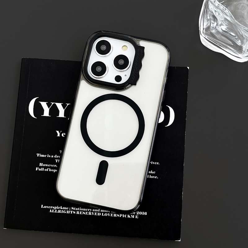 For iPhone 15 Pro Max MagSafe Colorful Wavy Circle PC Hybrid TPU Phone Case(Black)