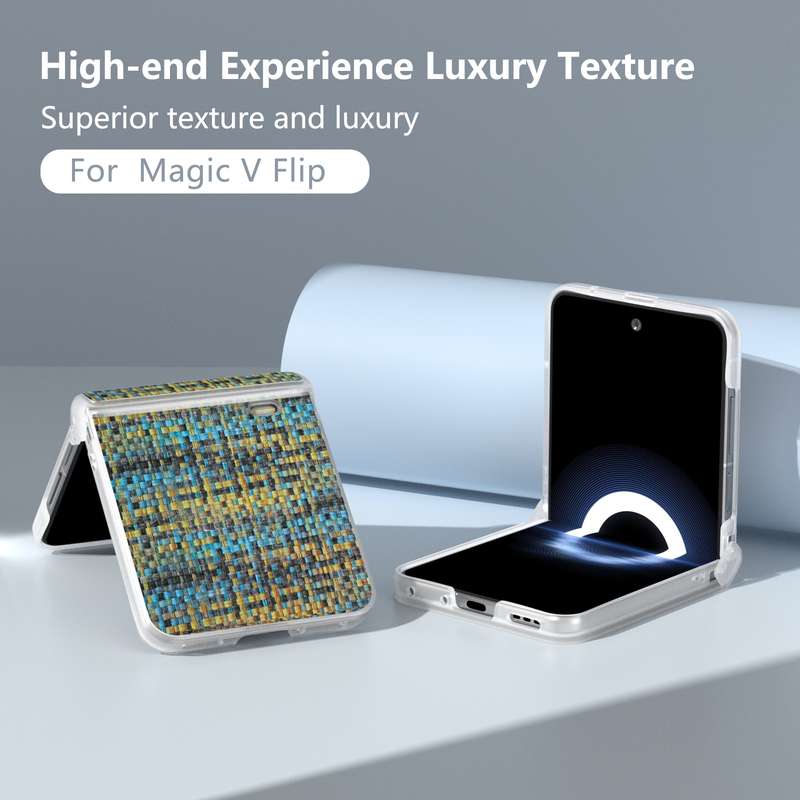 For Honor Magic V Flip Three Parts Frosted Translucent Frame Color Lattice Texture PU Phone Cas