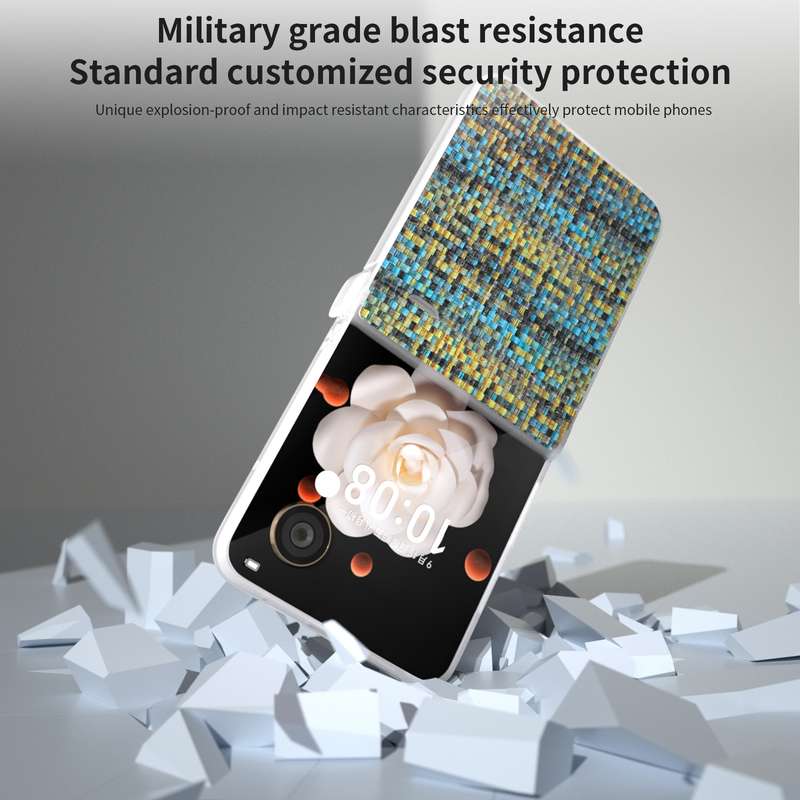 For Honor Magic V Flip Three Parts Frosted Translucent Frame Color Lattice Texture PU Phone Cas