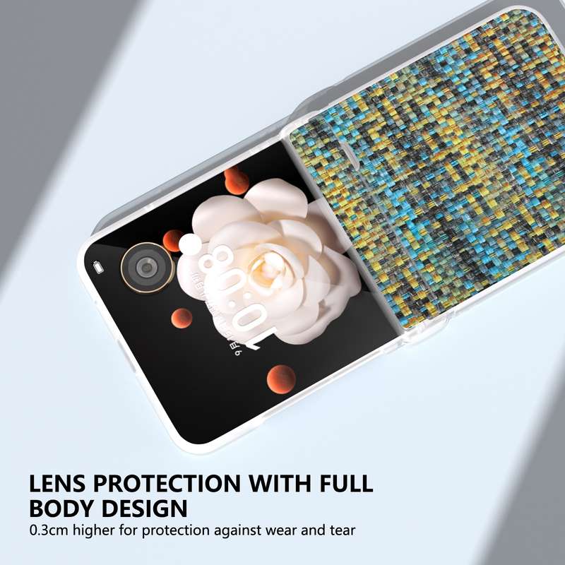 For Honor Magic V Flip Three Parts Frosted Translucent Frame Color Lattice Texture PU Phone Cas