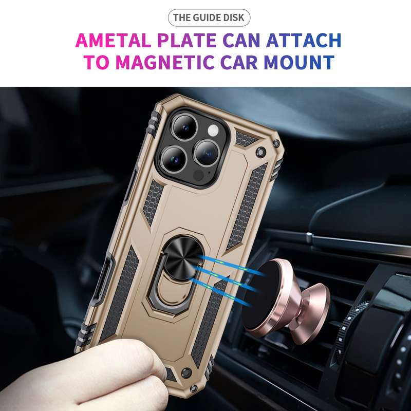 For iPhone 16 Pro Shockproof TPU Hybrid PC Phone Case with Holder(Gold)