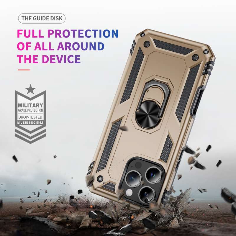 For iPhone 16 Pro Shockproof TPU Hybrid PC Phone Case with Holder(Gold)