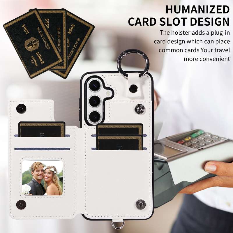 For Samsung Galaxy S24 5G Rhombic Texture Card Bag Phone Case with Short Lanyard(White)