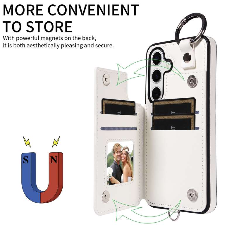 For Samsung Galaxy S24 5G Rhombic Texture Card Bag Phone Case with Short Lanyard(White)
