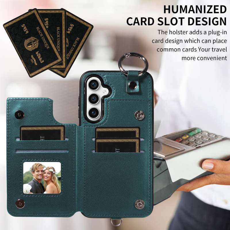 For Samsung Galaxy S23 FE 5G Rhombic Texture Card Bag Phone Case with Short Lanyard(Green)