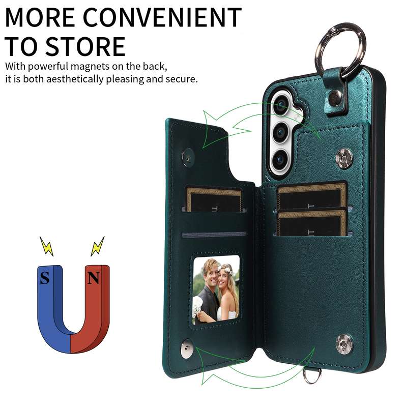 For Samsung Galaxy S23 FE 5G Rhombic Texture Card Bag Phone Case with Short Lanyard(Green)