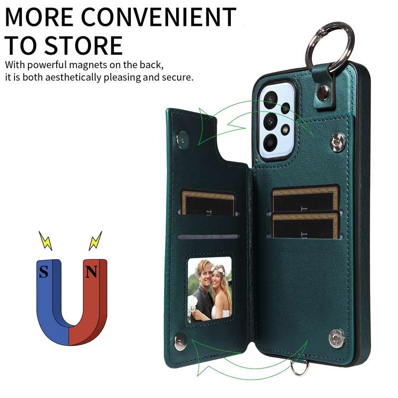 For Samsung Galaxy A23 Rhombic Texture Card Bag Phone Case with Short Lanyard(Green)