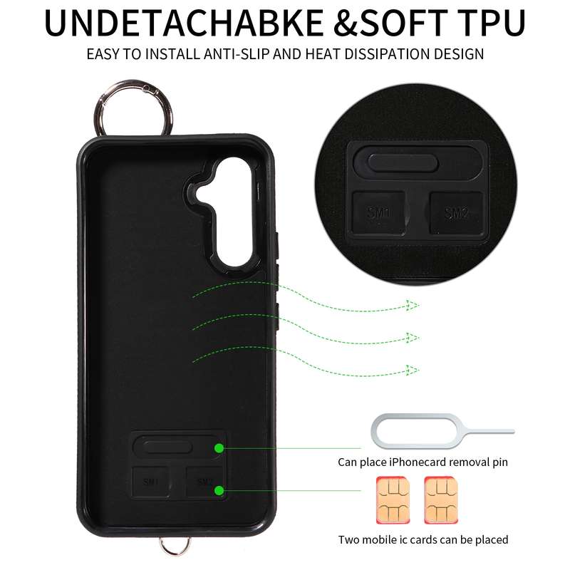 For Samsung Galaxy A54 5G Rhombic Texture Card Bag Phone Case with Short Lanyard(Black)