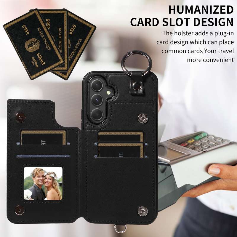 For Samsung Galaxy A54 5G Rhombic Texture Card Bag Phone Case with Short Lanyard(Black)