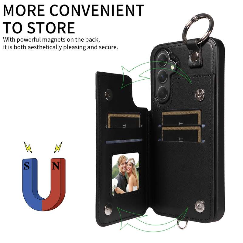 For Samsung Galaxy A54 5G Rhombic Texture Card Bag Phone Case with Short Lanyard(Black)