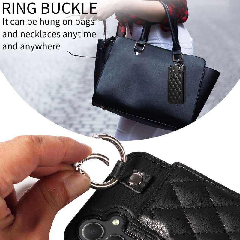 For Samsung Galaxy A54 5G Rhombic Texture Card Bag Phone Case with Short Lanyard(Black)