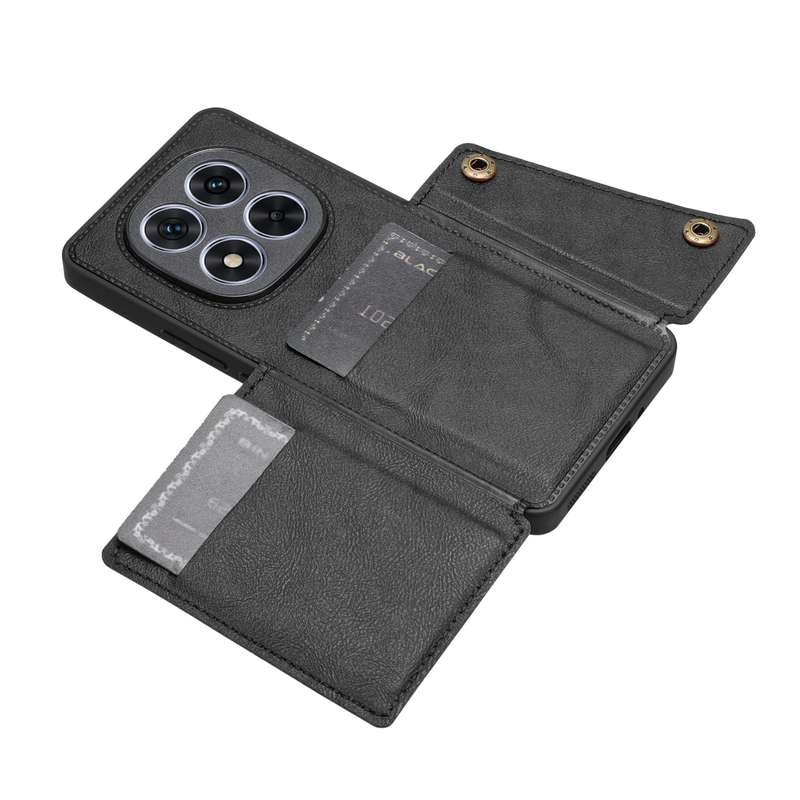 For Redmi Note 14 Pro 5G Double Buckle Card Slots Magnetic Phone Case(Black)