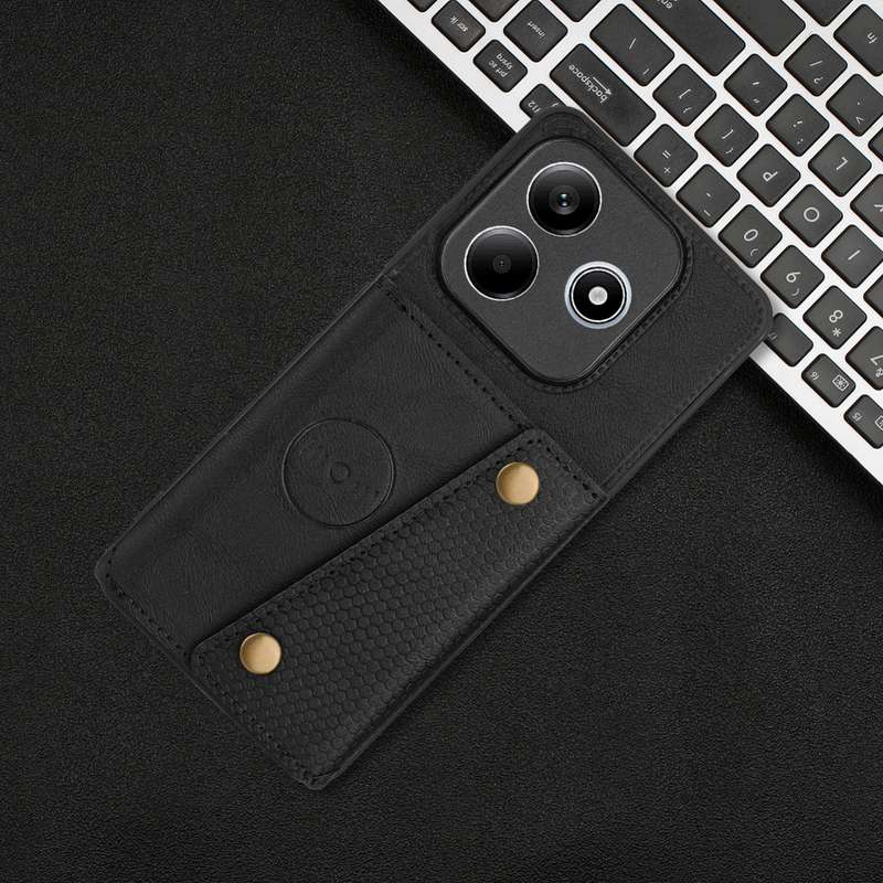 For Redmi Note 14 5G Double Buckle Card Slots Magnetic Phone Case(Black)