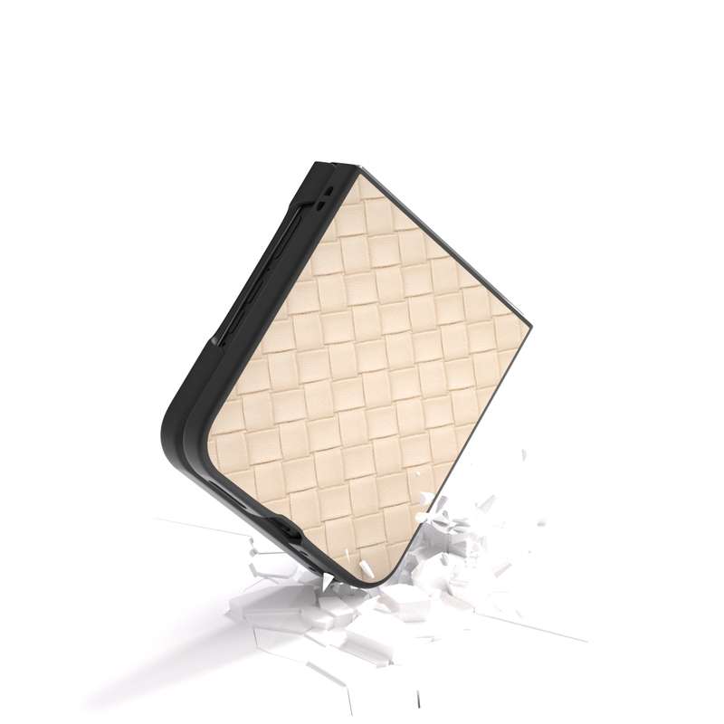 For Motorola Razr 50 Ultra Black Frame Woven Texture PU Phone Case(Beige)