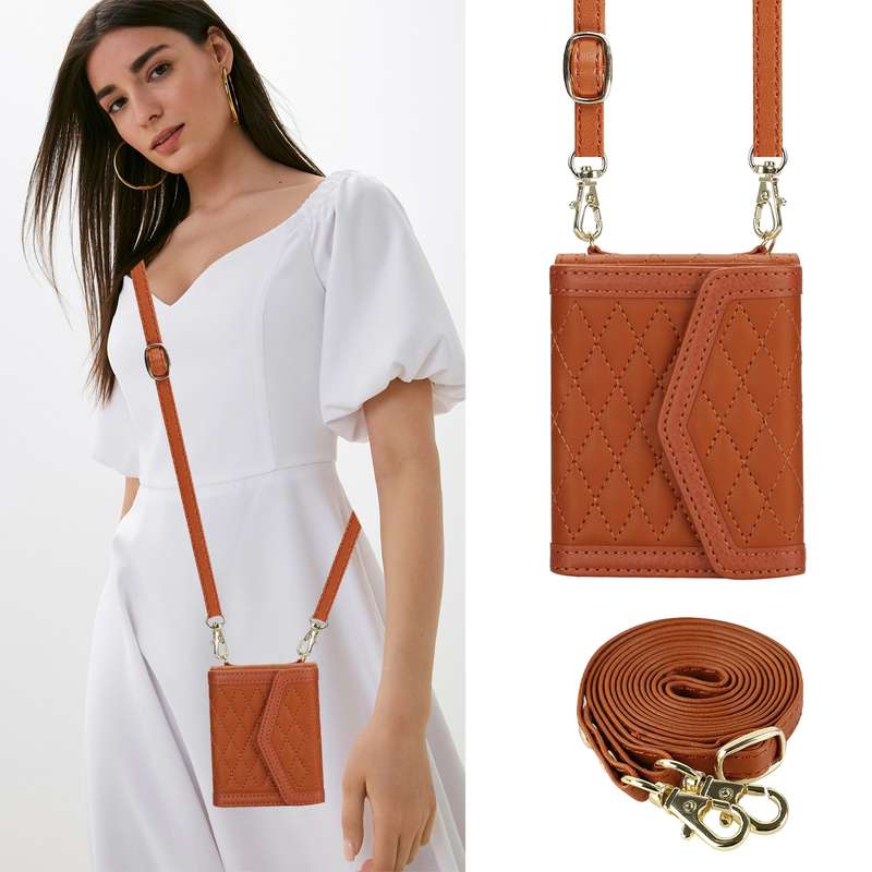 For Motorola Razr 40 Ultra Splicing Rhombic Texture Phone Case with Long & Short Lanyard(Brown)