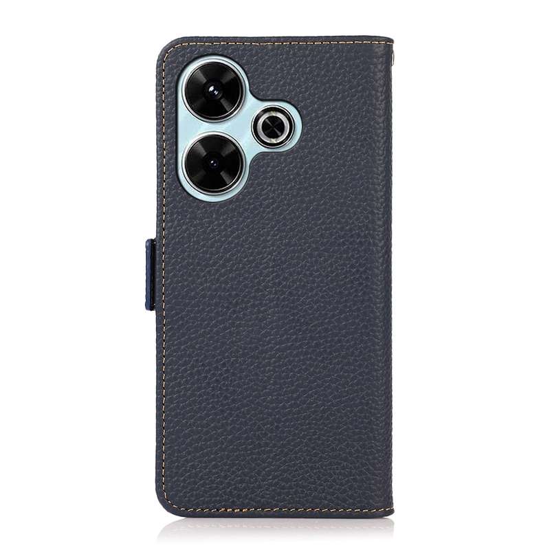 For Redmi 13 4G KHAZNEH Side-Magnetic Litchi Genuine Leather RFID Phone Case(Blue)
