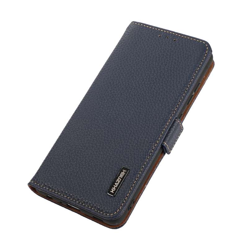 For Redmi 13 4G KHAZNEH Side-Magnetic Litchi Genuine Leather RFID Phone Case(Blue)
