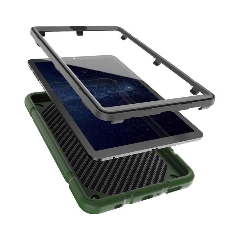 For Samsung Galaxy Tab A7 Lite Armor Holder Silicone Hybrid PC Tablet Case(Army Green Black)