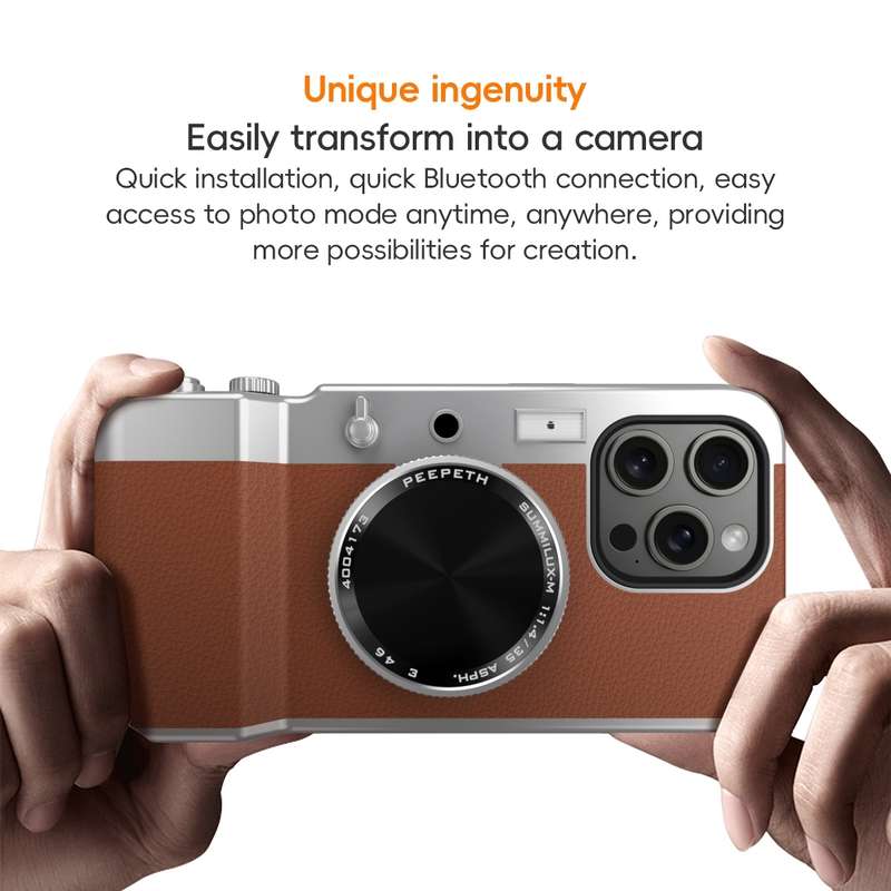 For iPhone 14 3D Retro Bluetooth Camera Magsafe Mirror Phone Case(Brown)