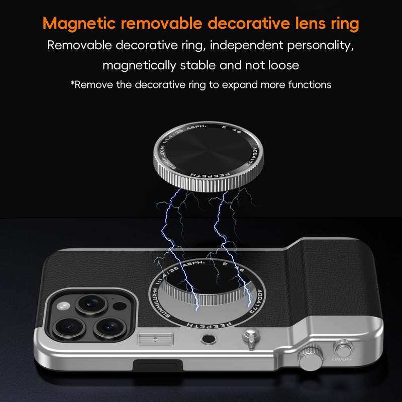 For iPhone 14 3D Retro Bluetooth Camera Magsafe Mirror Phone Case(Brown)