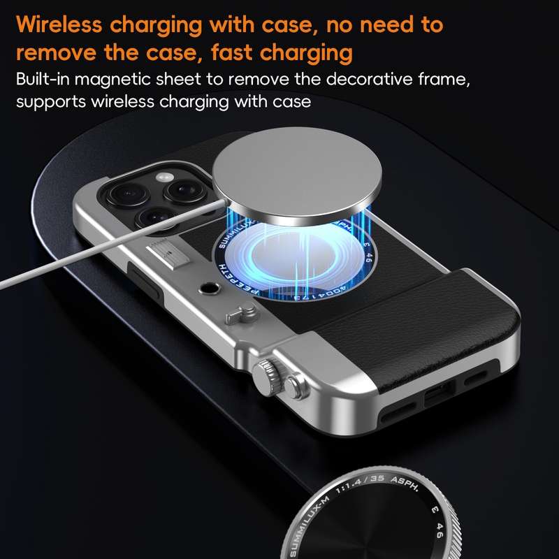 For iPhone 14 3D Retro Bluetooth Camera Magsafe Mirror Phone Case(Brown)