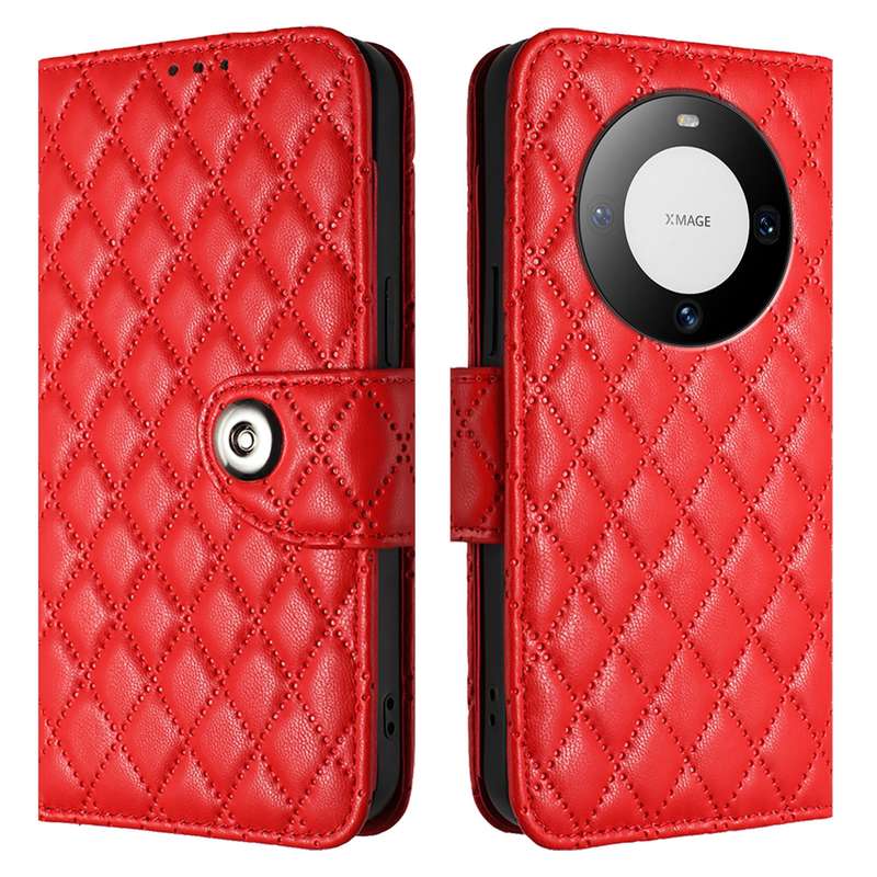 For Huawei Mate 60 Rhombic Texture Flip Leather Phone Case with Lanyard(Red)