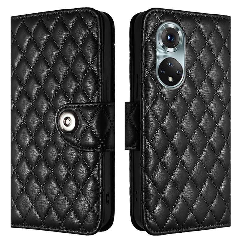 For Huawei nova 9 Rhombic Texture Flip Leather Phone Case with Lanyard(Black)