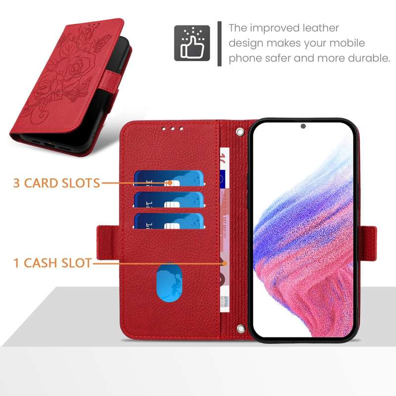For ZTE Blade V40s Embossed Rose RFID Anti-theft Leather Phone Case(Red)