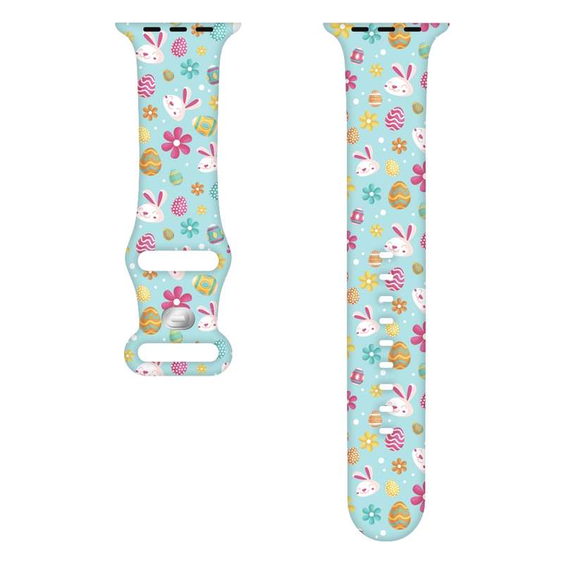 For Apple Watch SE 2023 40mm Butterfly Buckle Easter Printed Silicone Watch Band(Easter Egg Gre